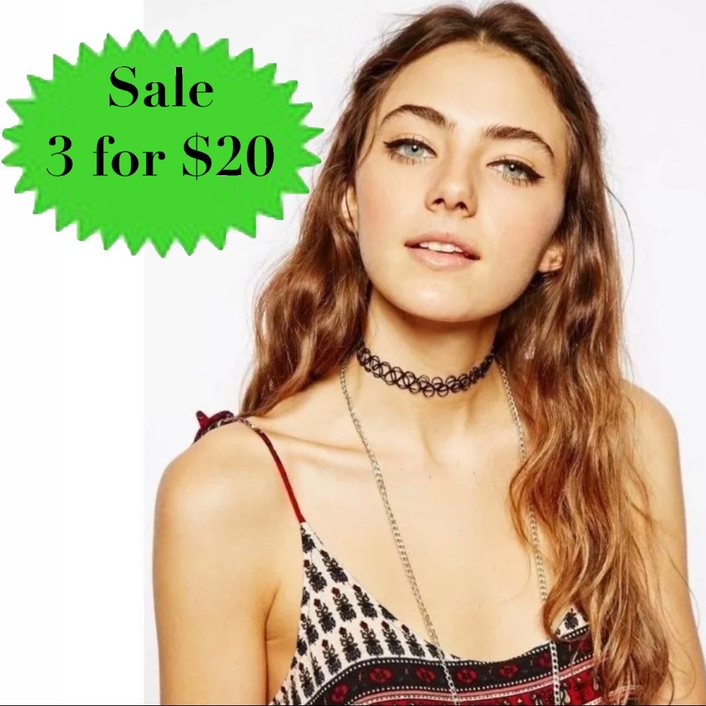 Hot Topic black choker stretchy necklace tattoo beaded retro trendy neck band